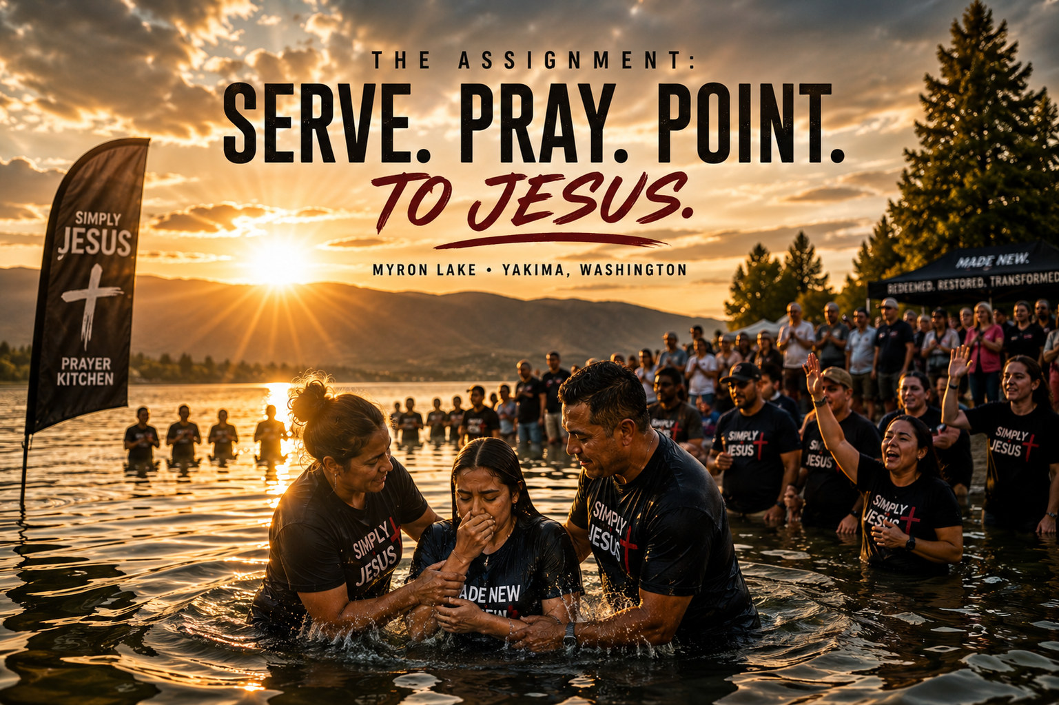 Outdoor river baptism at Myron Lake on the Yakima Greenway
