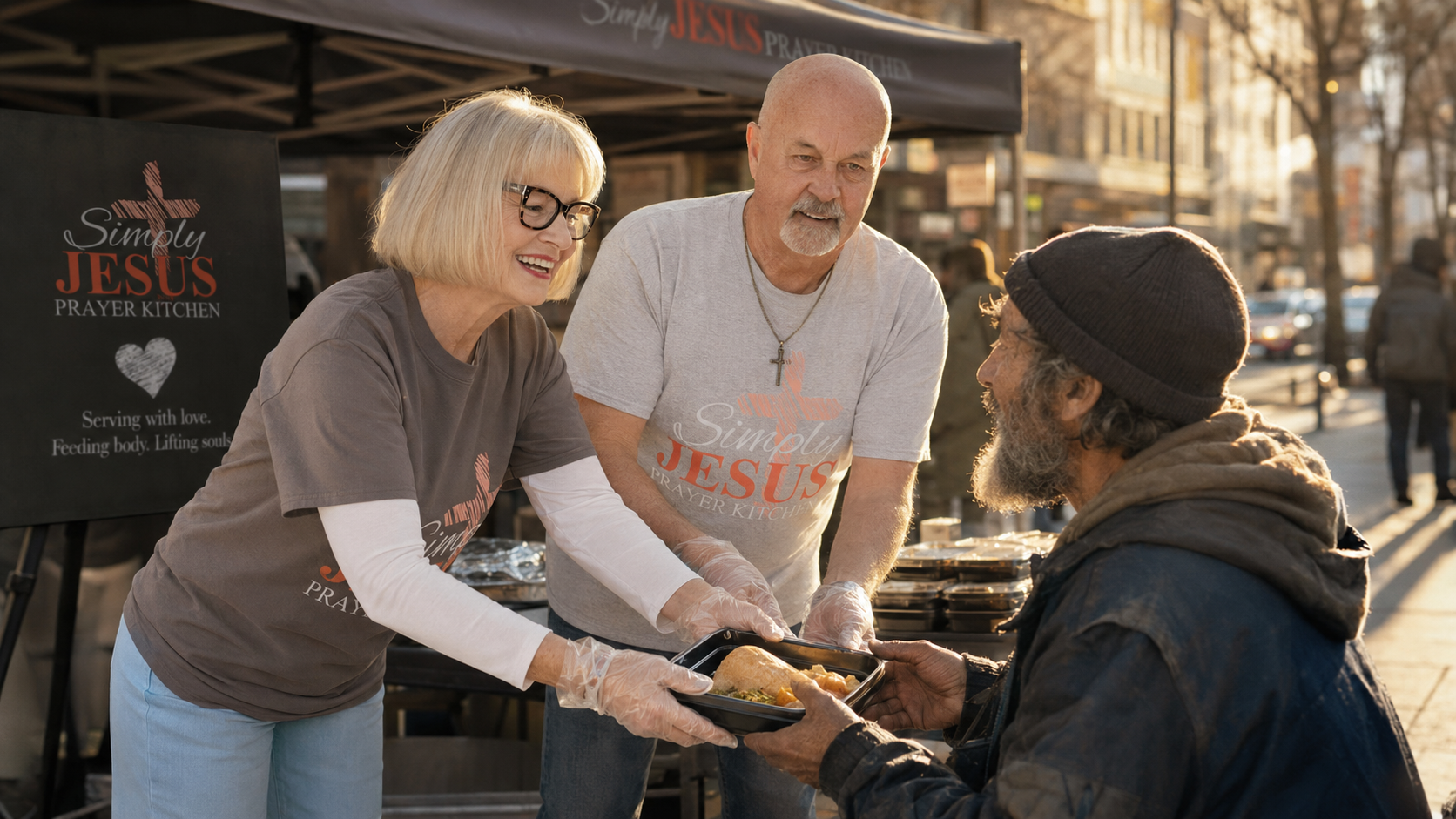 Community sharing a meal together